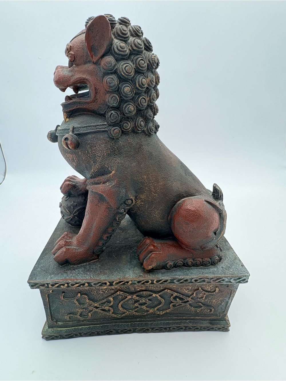 Large Ornate Rustic Foo Dog Statue Decorative Home Art